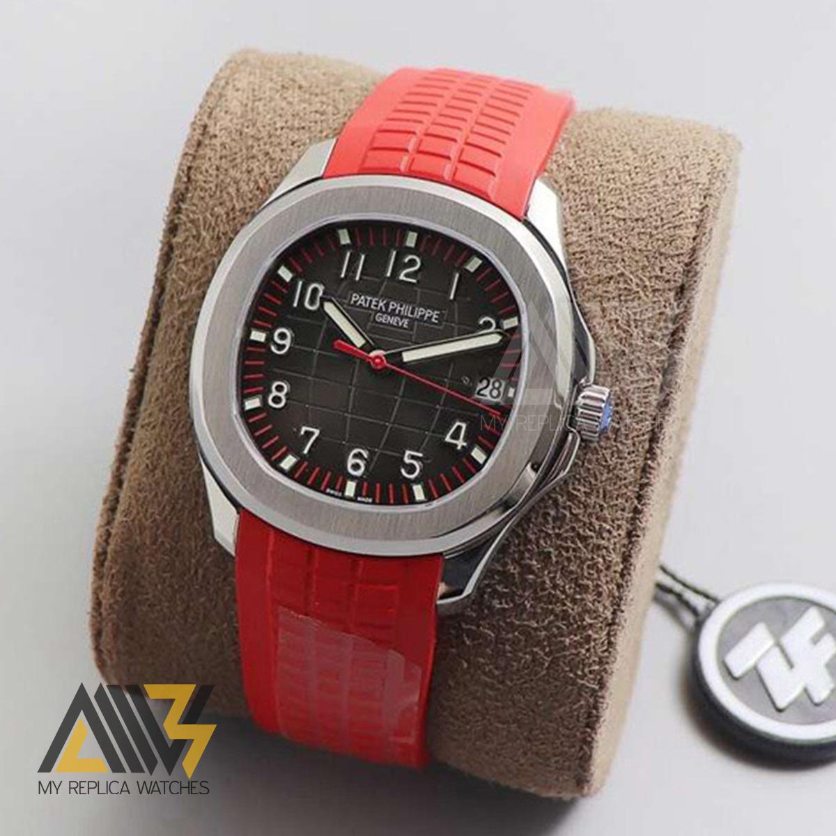 Aquanaut Jumbo 5167A-012 Singapore Edition Stainless Steel Case ZF 1:1 Best Edition Red Second Hand on Red Rubber Strap 324CS Clone (Correct Thickness)